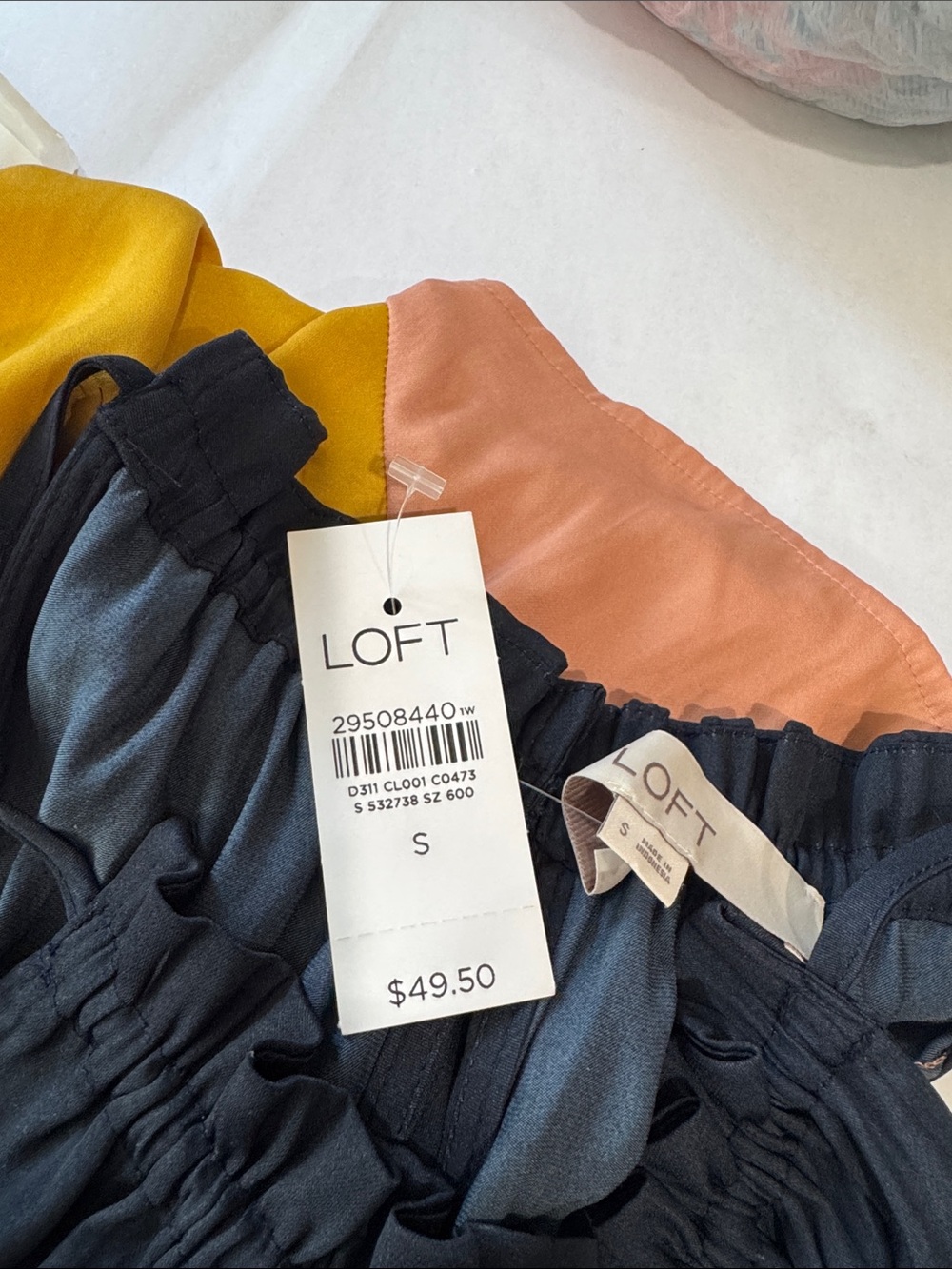 LOFT Asymmetrical Colorblock Silky sleeveless blouse Black, Mustard & Peach S - Picture 2 of 2